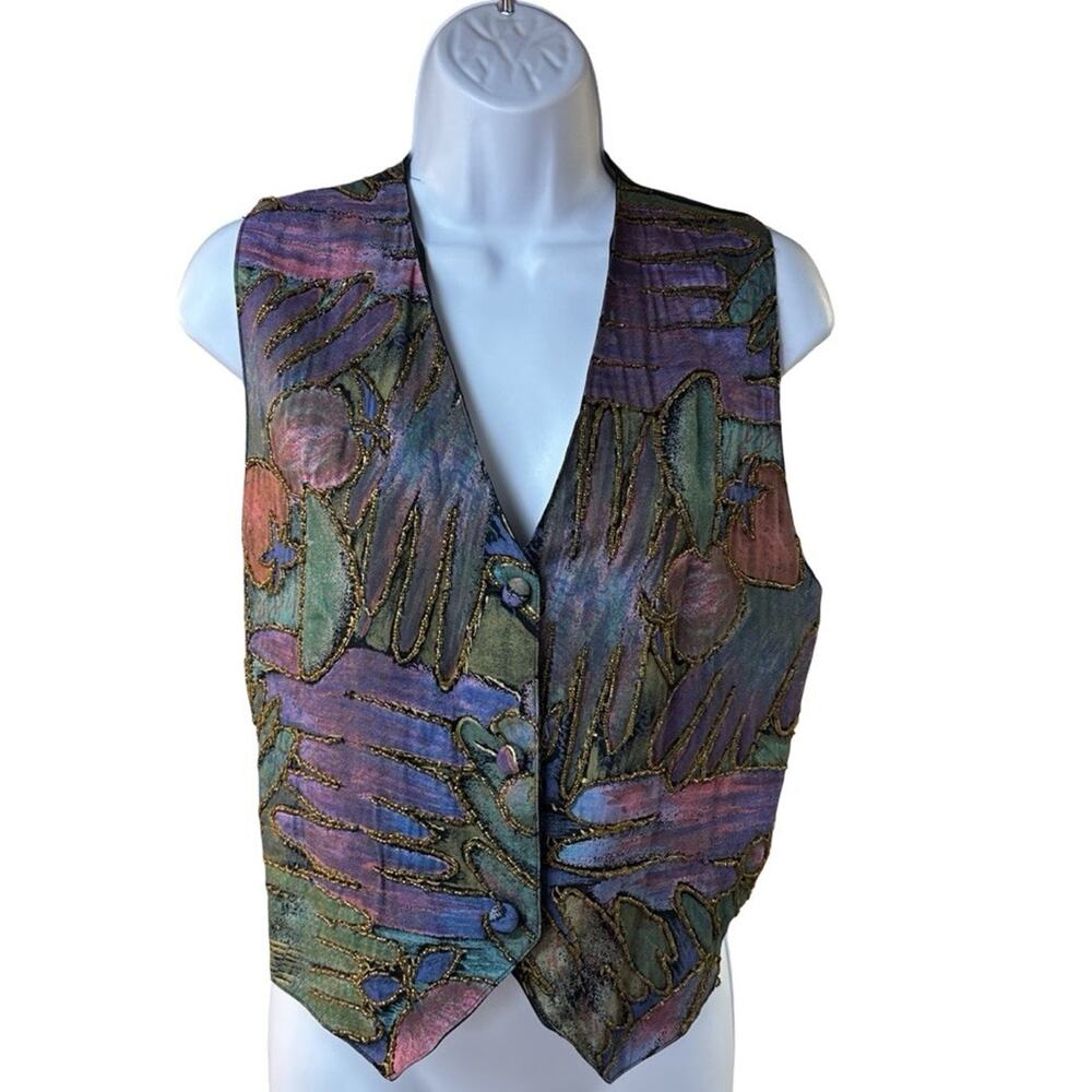 Gantos Vest Womens L Abstract Print Rayon Button Front V Neck Artsy 90s